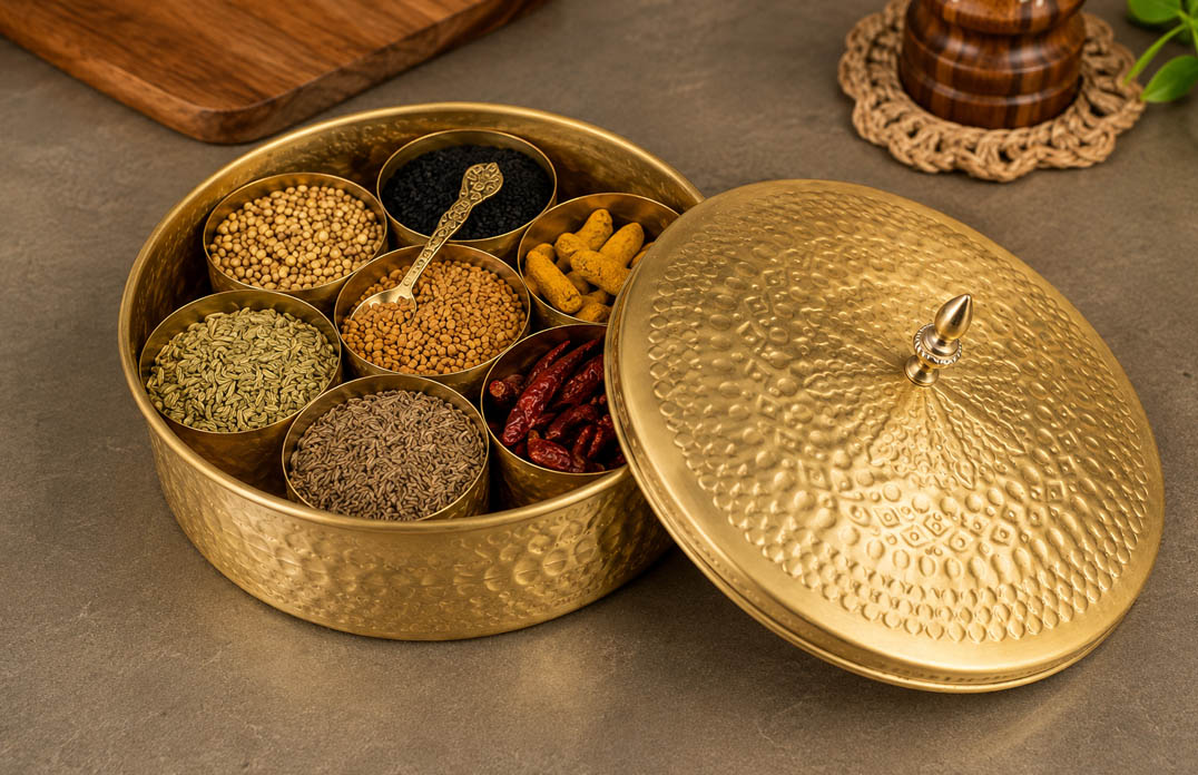 Round Brass Masala Spice Box