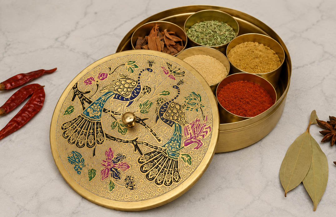 Round Brass Masala Box