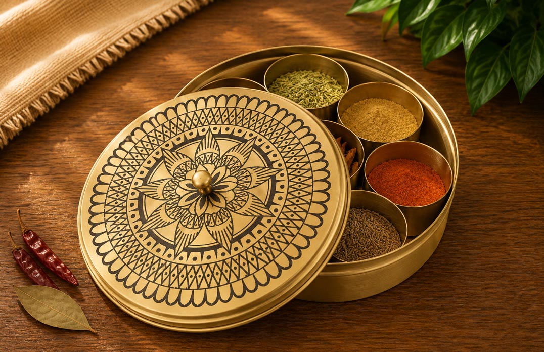 Round Brass Masala Box