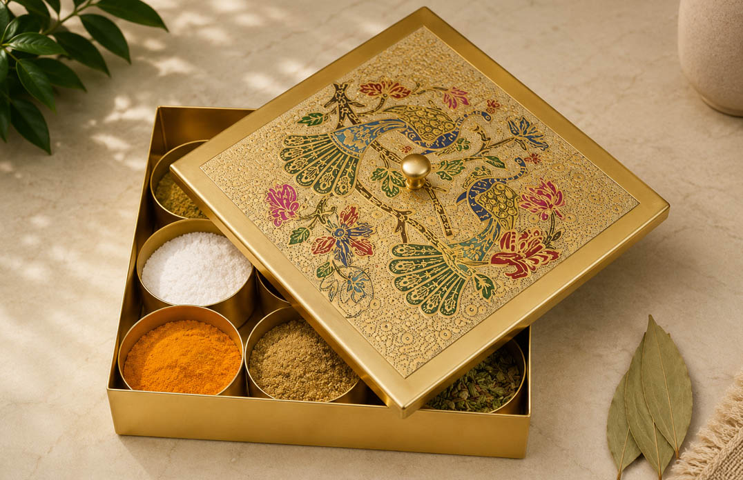 Square Brass Masala Box