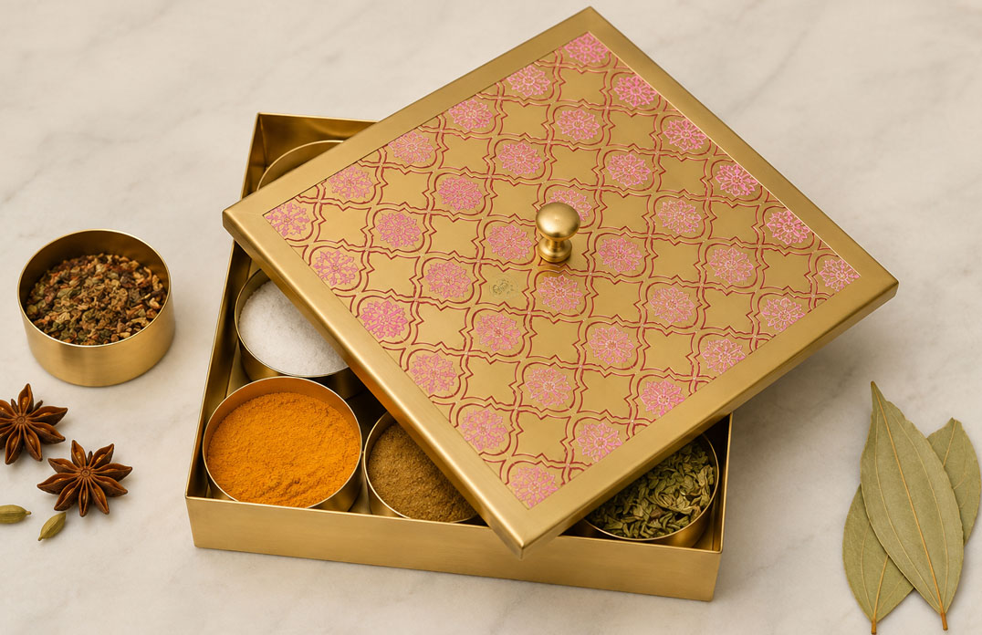 Square Brass Masala Box