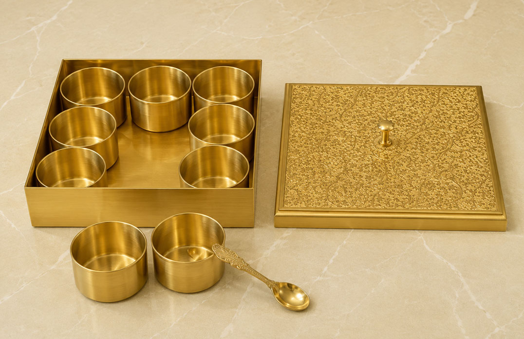 Square Brass Masala Box